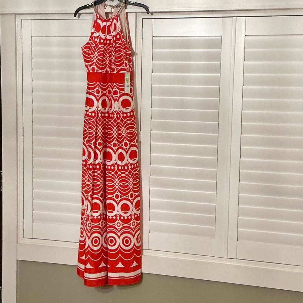 Eliza J Vibrant Red and White Patterned Maxi Dress - NWT